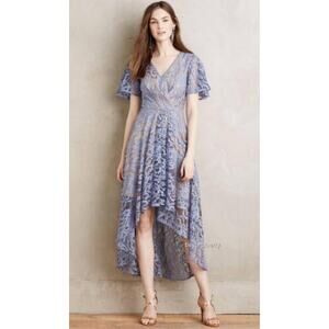Anthropologie Moulinette Soeurs Genevieve Dress Womens Size 4 Blue‎ Lace Hi-Low